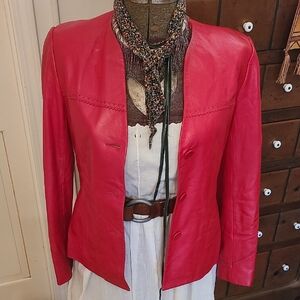 Dana Buchman Red Butter Soft Leather Moto Biker Jacket Size 8